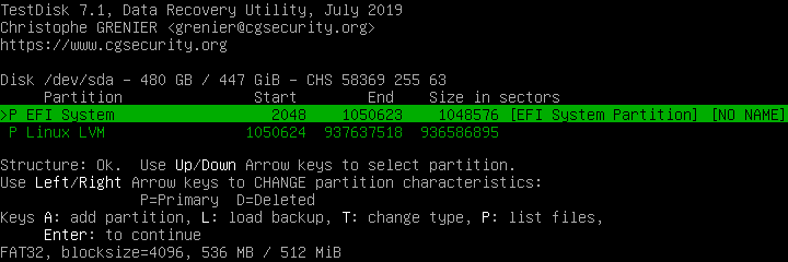 Testdisk found partitions